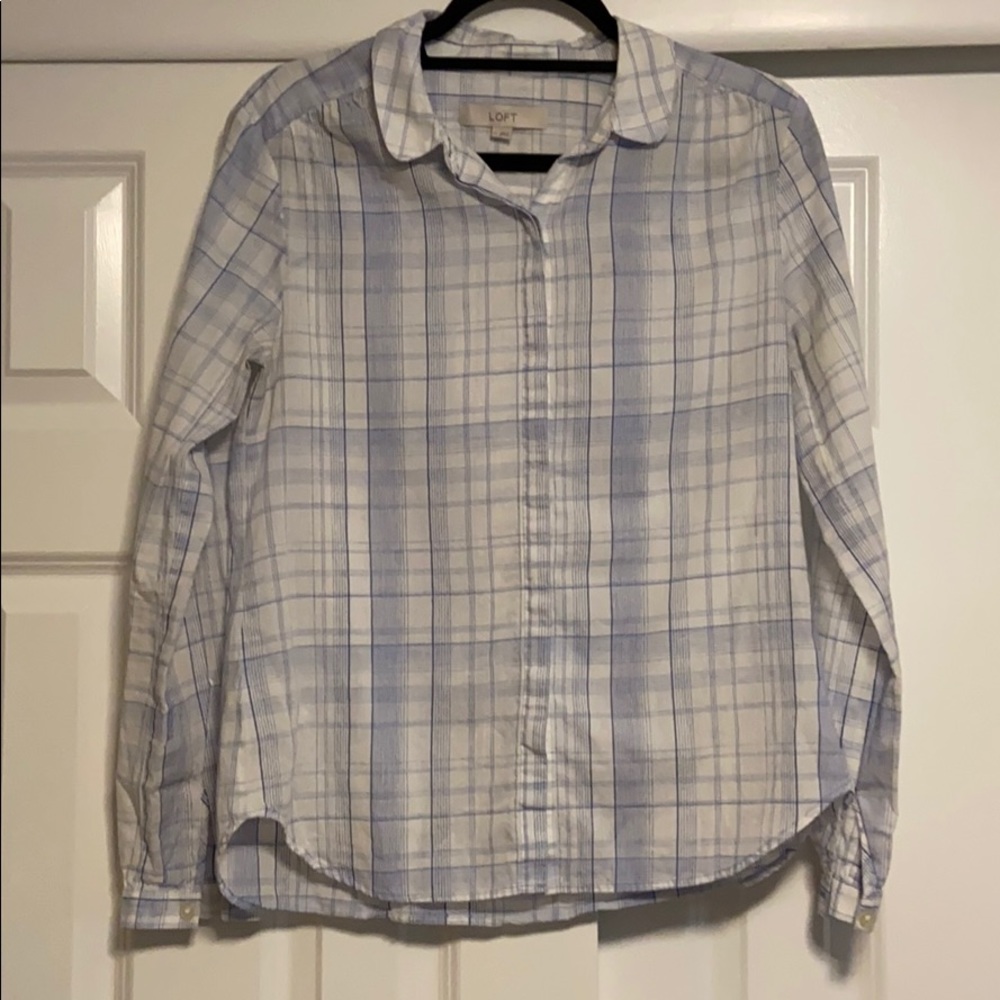 Blue and white plaid button down